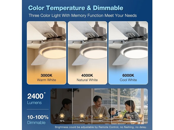 52 LED Ceiling Fan w/ Remote & Light- Choose Color - Gallery 6