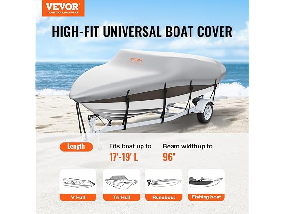 Boat Cover, 17'-19' Trailerable Waterproof Boat