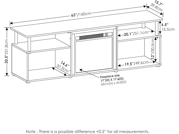 Furinno Jensen Open Storage Fireplace TV Center