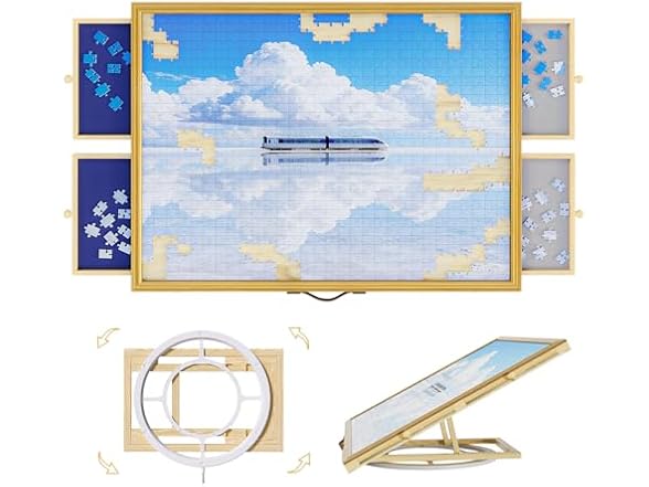 1500 Pcs Portable Jigsaw Puzzle Board with 4 Drawers and Cover, Adjustable Puzzle Table, Frame for Wall Art Display 33.3"x24.2" (Open Box)