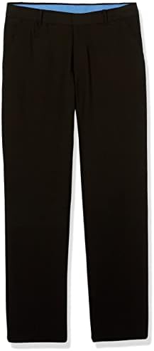 IZOD Boys' Bi-Stretch Flat Front Dress Pant, Black Twill, 14 Husky