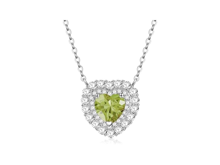 Joyssense Crystal Heart Pendant Necklace For Women,Graduation,Summer,Party.Birthstone,CZ Necklace,Fashion Jewelry,Sliver Tone,Gifts for Mother Daughter Wife Girlfriend,Green