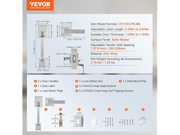 VEVOR Front Door Handle, Satin Nickel
