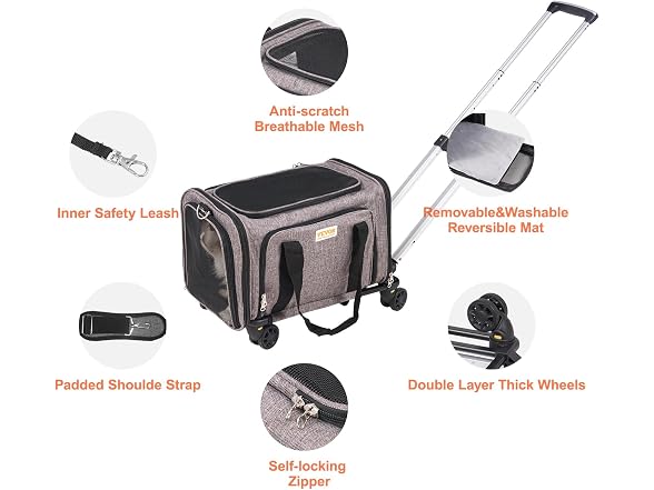 VEVOR Cat Carrier with Wheels, Airline Approved