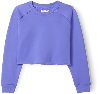Happy Nation Fleece Crop Crewneck Sweatshirt, Purple Pizzazz, Large+