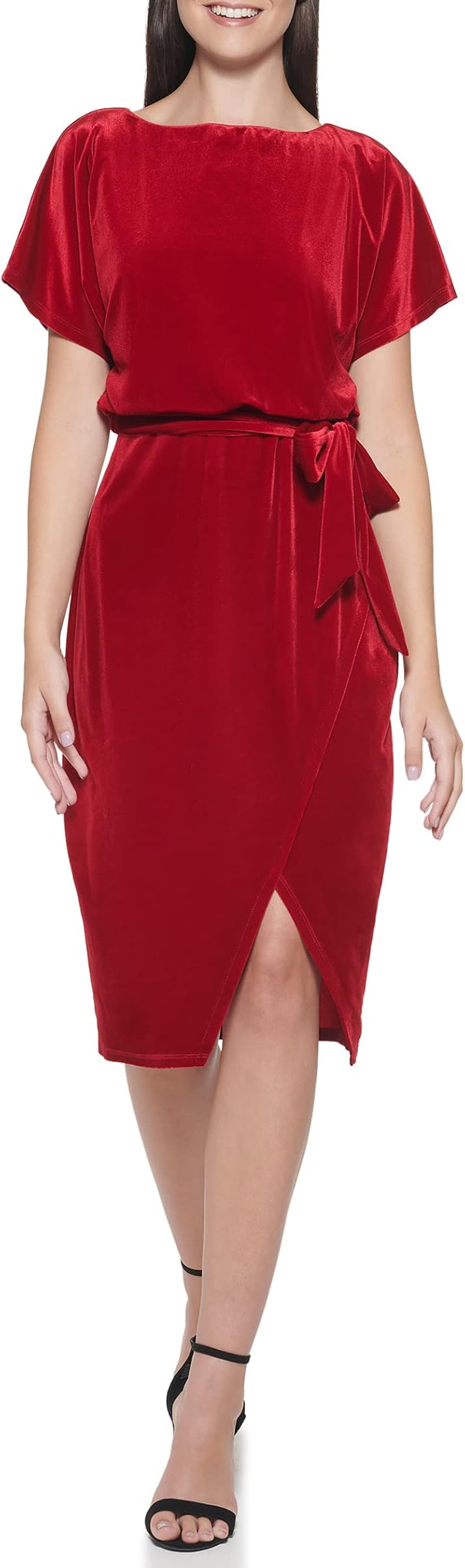 Kensie Women Short Sleeve Tie Waist Midi Dress - Gallery 7