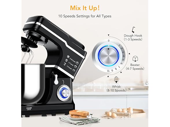 Stand Mixer, 7.5 Qt Stand Food Mixer 10 Speed Black