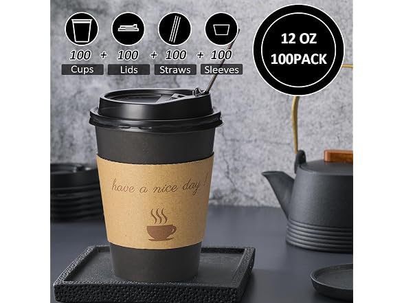 100 pack 12 oz Disposable Coffee Cups