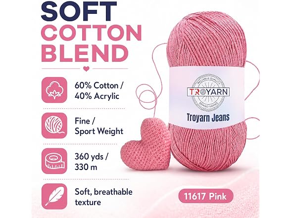 60% Cotton 40% Acrylic Crochet Yarn - Soft