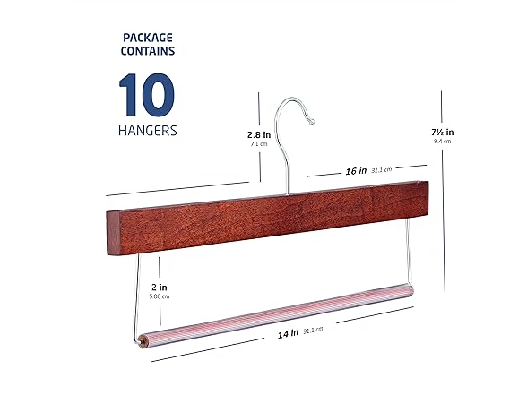 ZOBER Wooden Pant Hanger w/Bar,10Pk