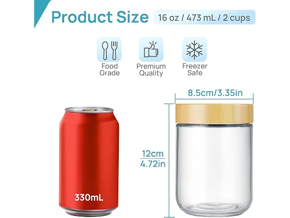 Vtopmart 6 Pack 16oz Glass Oats W/ Bamboo Lids