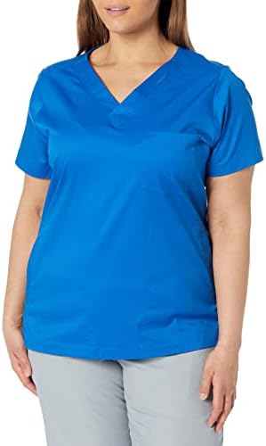 Amazon Essentials Women's Classic Fit V-Neck Short Sleeve Scrub Top, Blue, X-Small