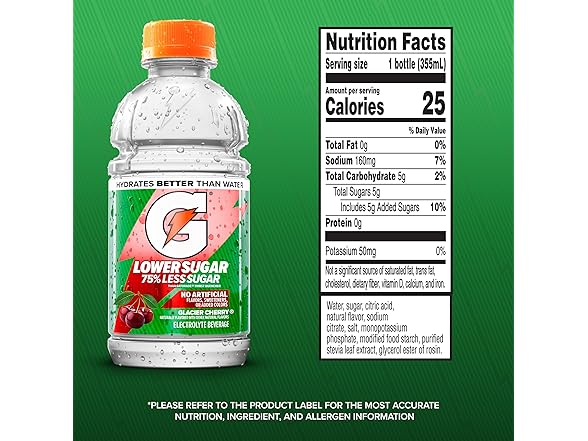 12PK Gatorade Lower Sugar Drink Glacier Cherry