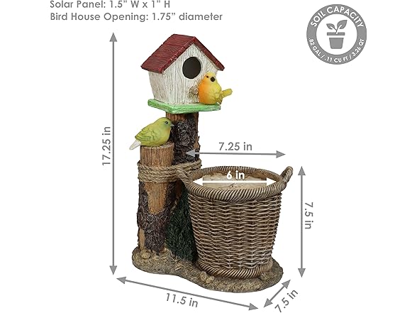 Sunnydaze Polyresin Bird House Outdoor Statue Planter