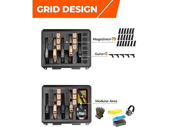 Waterproof Pistol Case 5 Guns 4+1 Layout