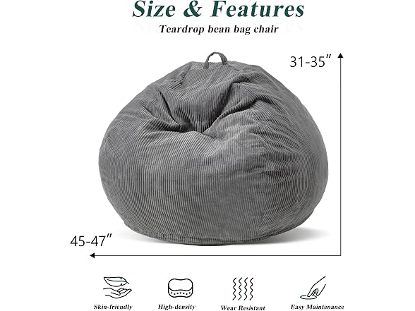 Cansunna 4FT Teardrop Bean Bag Chair Grey