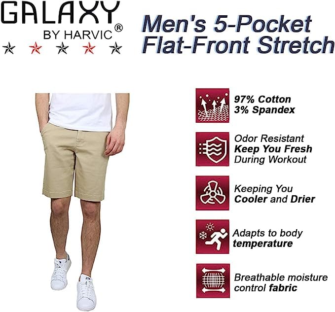 3PK Mens Flex Stretch Chino Shorts - Gallery 11