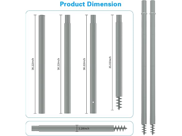 Miveda 12Ft Shade Sail Poles 2-Pack
