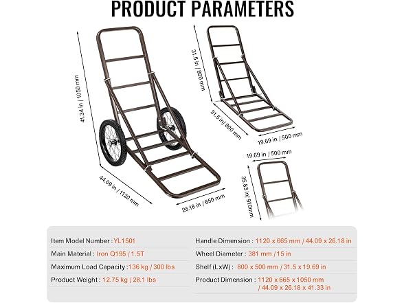 Deer Cart, 300 LBS Capacity Folding Game Cart