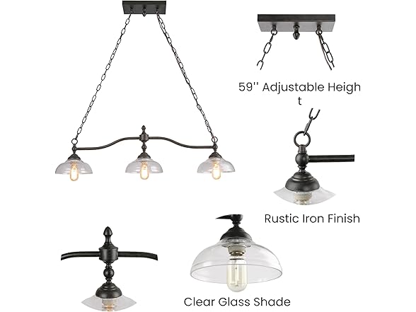 3-Light Kitchen Island Chandelier Black