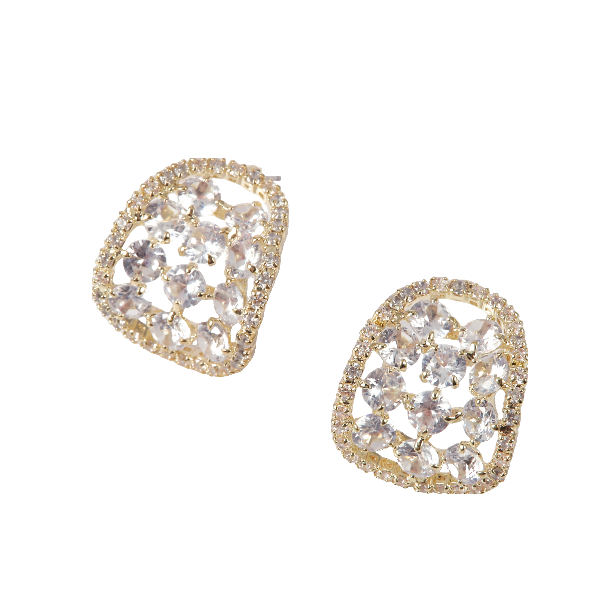 18K Gold Irregular CZ Stud Earrings - Gallery 4