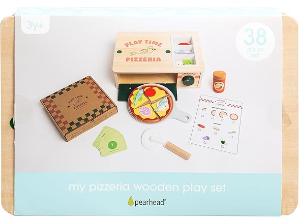 Pearhead Wooden Pizzeria Montessori Set, 38-Piece