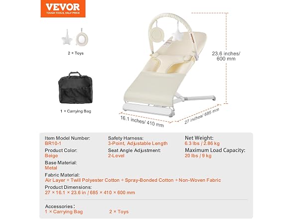 Baby Bouncer, Folding Bouncer Seat for Rotatable