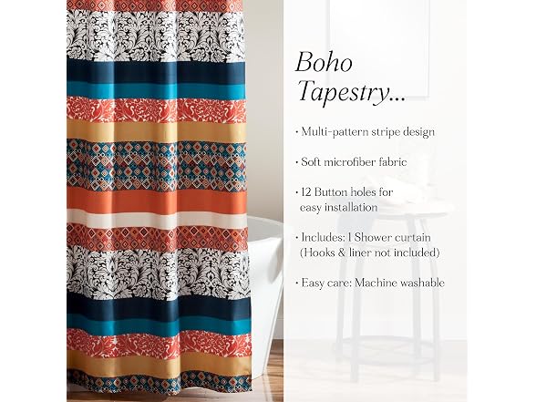 Lush Decor Boho Stripe Shower Curtain Fabric 
