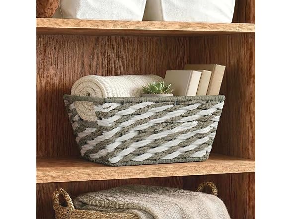 Simplify Small Striped Woven Basket in Gray