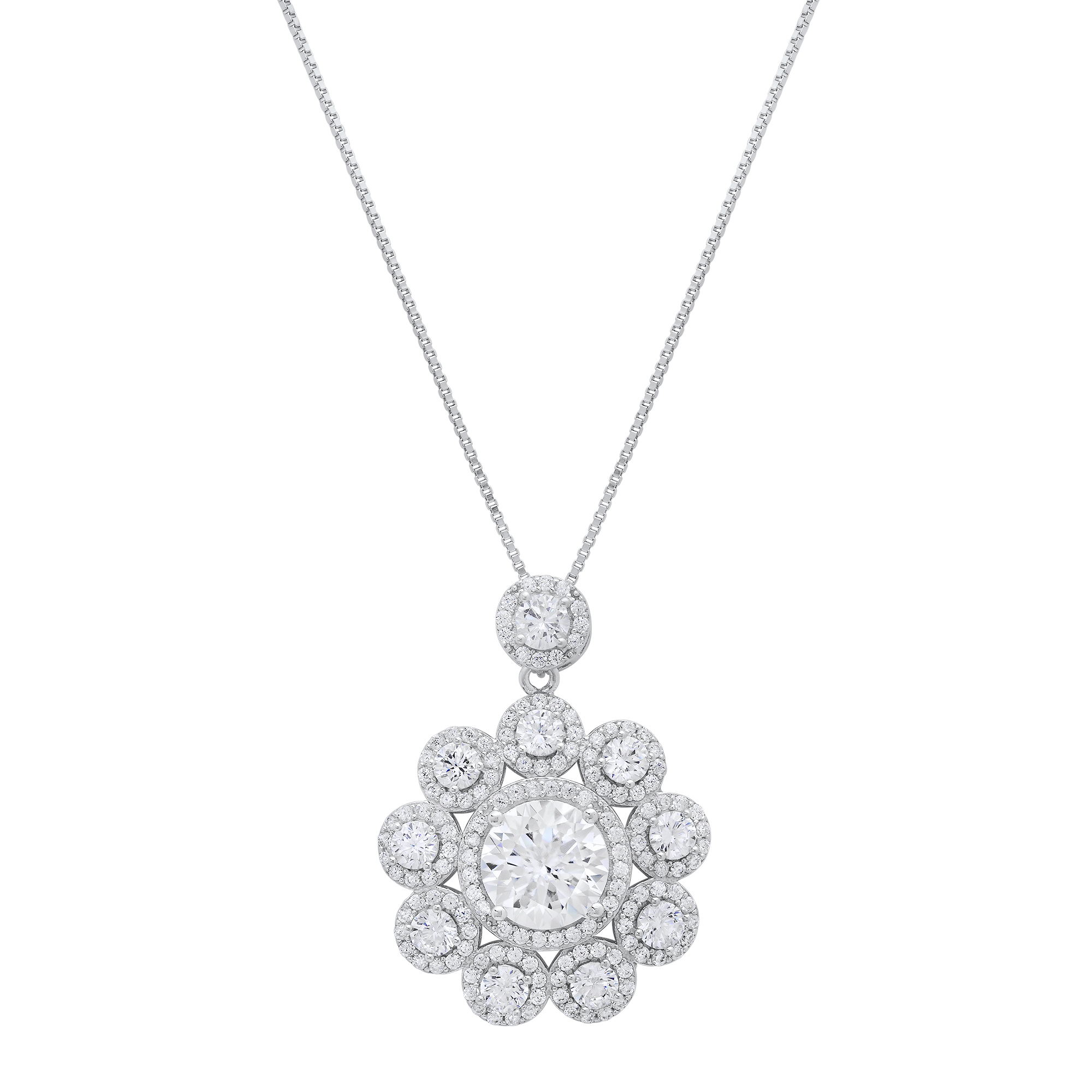 Moissanite Diamond Floral Halo Necklace - Gallery 5