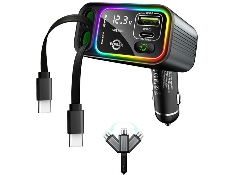 145W Type C Retractable Car Charger
