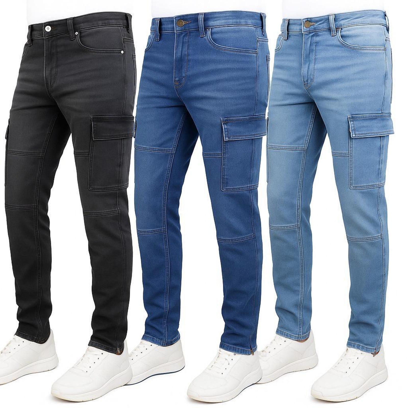 Men's Stretch Cargo Denim Jeans (30-42) - Gallery 24