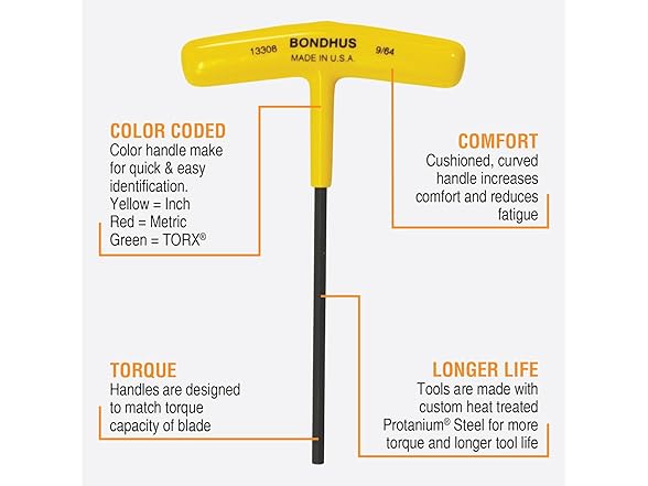 Bondhus 13390 Set of 10 Hex T-handlesizes 3/32-3/8in