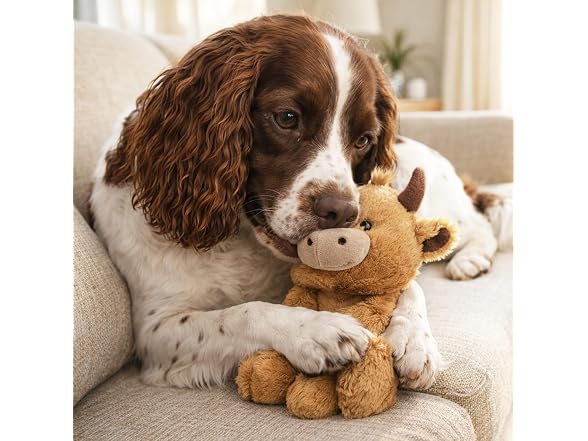 Pupstages Calming Plush Dog Toy with Squeaker, Cow