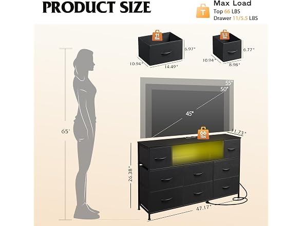 LED Dresser TV Stand for 55 Inch TV