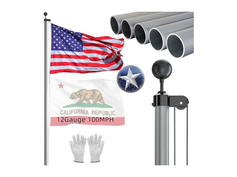 NELXINJO 25FT 25FT Grey flag pole(2.0mm) Grey