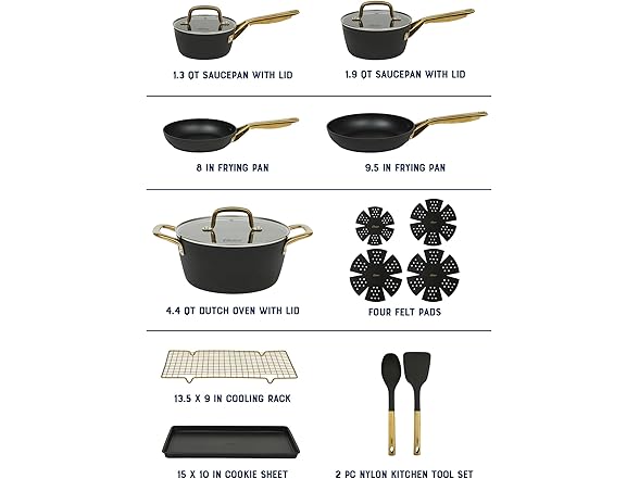 Oster Platinum Abbottsford 16 Piece Aluminum Pots and Pans 