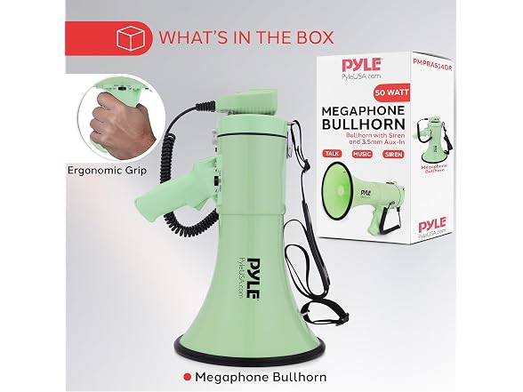 Pyle 50W Megaphone 1200 Sq Yd Range Green