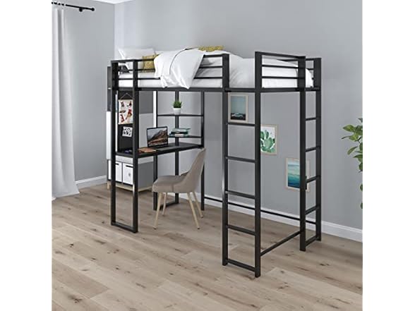 DHP Abode Twin Size Metal Loft Bed, Black