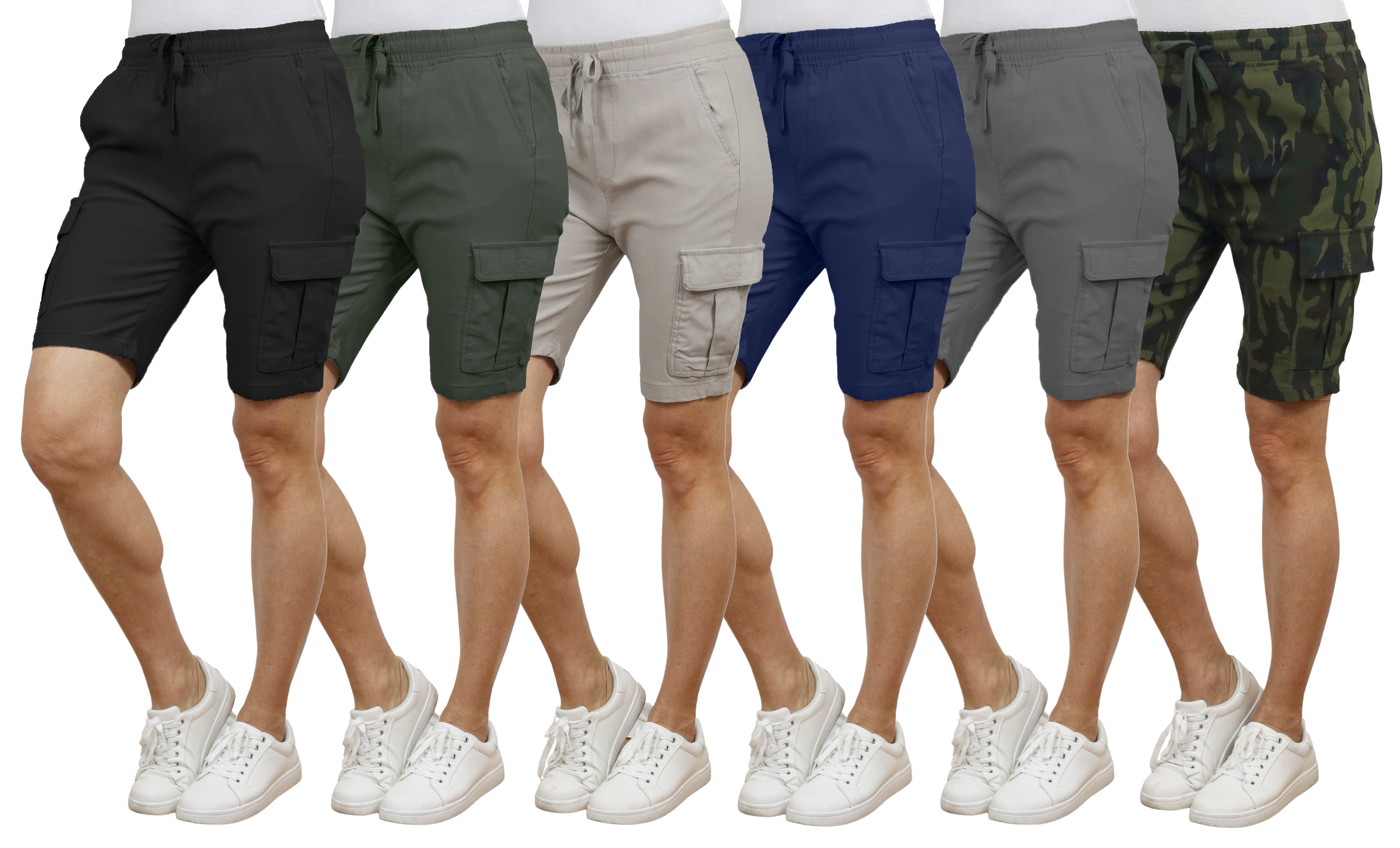 3Pk Womens Super Stretch Cargo Shorts - Gallery 10