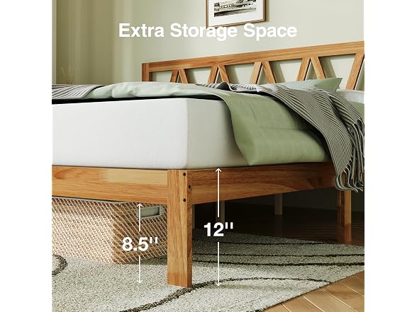 Novilla 12 Inch Solid Wooden King Size Bed Frame