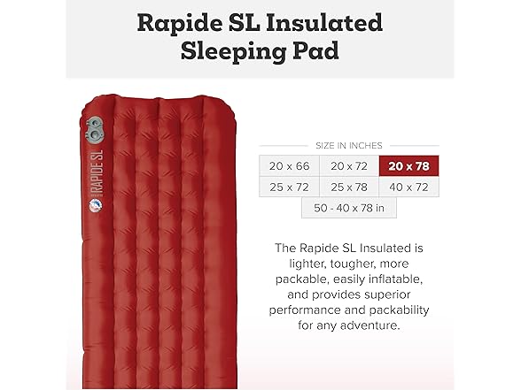 Big Agnes Rapide SL - Insulated Sleeping Pad, Long
