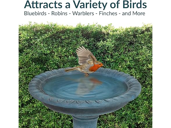 Sunnydaze 26” H Concrete Bird Bath Patina Green