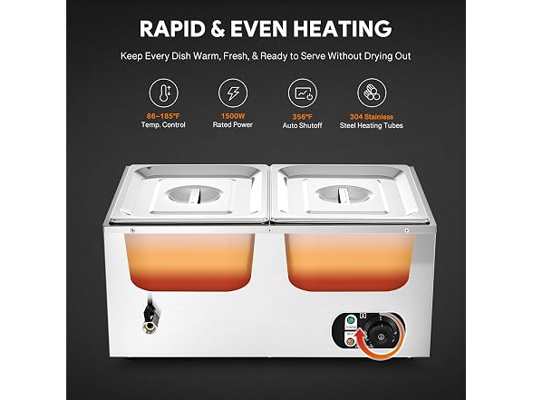 WILPREP Two 1/2 Pans Commercial Food Warmer