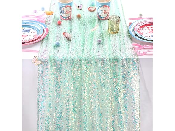 QueenDream Green Sequin Table Runner, 25x120 Inches