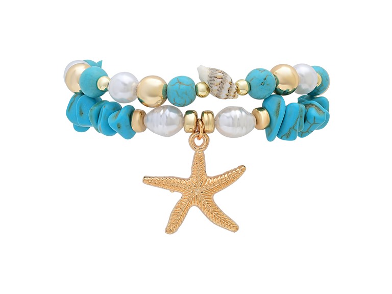 Stretch Beaded Bracelet Stack with Starfish Charm