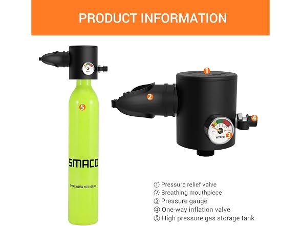 SMACO Mini Scuba Tank Diving Gear for Diver 0.5L