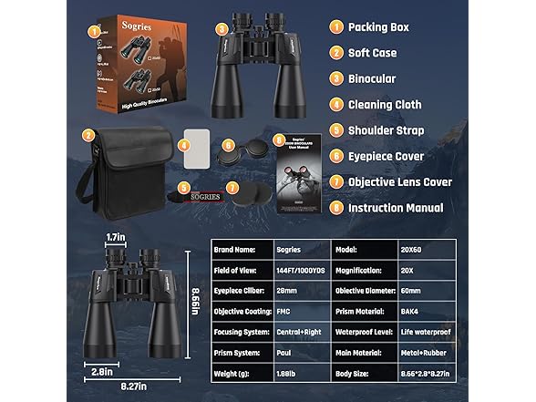 20x60 Binoculars High Powered