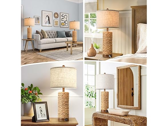 TOBUSA 1-Pack Seagrass Table Lamp