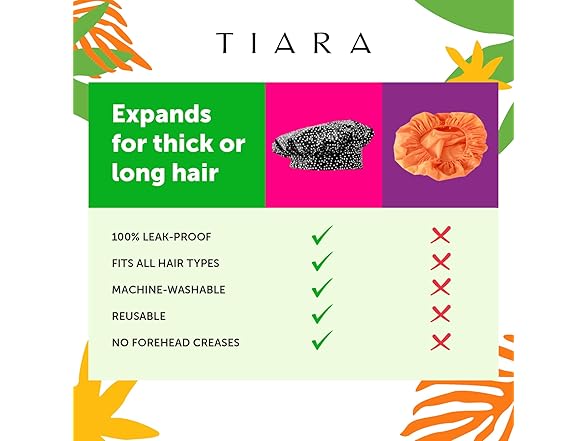 TIARA Luxury Shower Cap for Women Reusable Waterproof